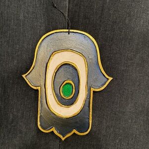 Handcrafted Hamsa Wall Hanging - Blue and Gold